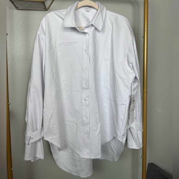 Good American Tabbed Poplin Shirt in White001 NWT GA Size 3/4 Size L/XL - Picture 6 of 10